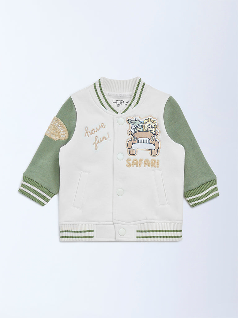 HOP Baby Off-White Colour-Blocked Cotton Jacket