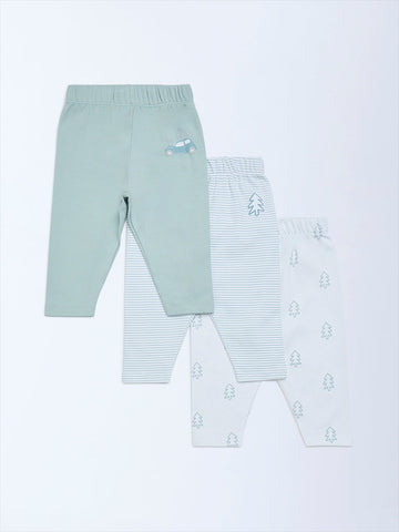 HOP Baby Sage Printed Mid-Rise Cotton Pants – Pack of 3