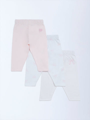 HOP Baby Pink Printed High-Rise Cotton Pants – Pack of 3