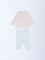 HOP Baby Pink Embroidered Cotton T-Shirt and Pants Set