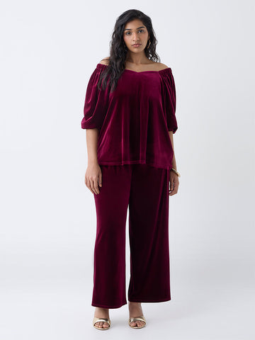 Gia Maroon High-Rise Velvet Pants