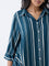 Gia Teal Striped Asymmetrical Blouse