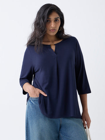 Gia Navy Metallic-Detailed Top