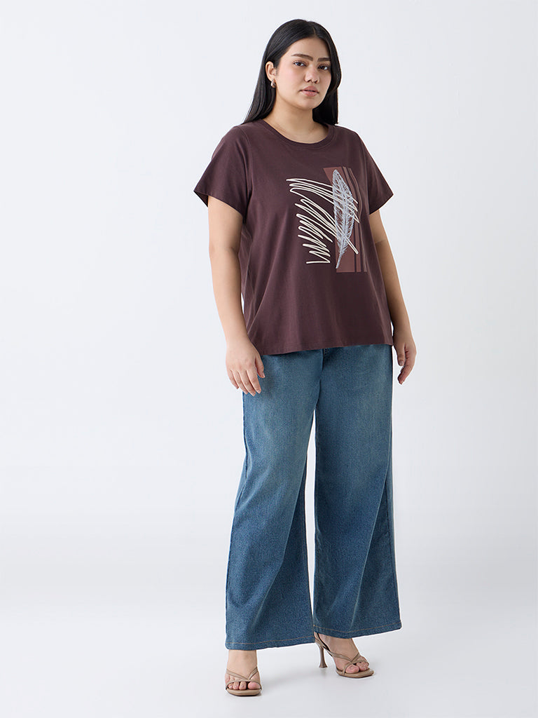Gia Brown Printed Cotton T-Shirt