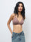 Superstar Brown Waffle-Textured Cotton-Blend Padded Bra