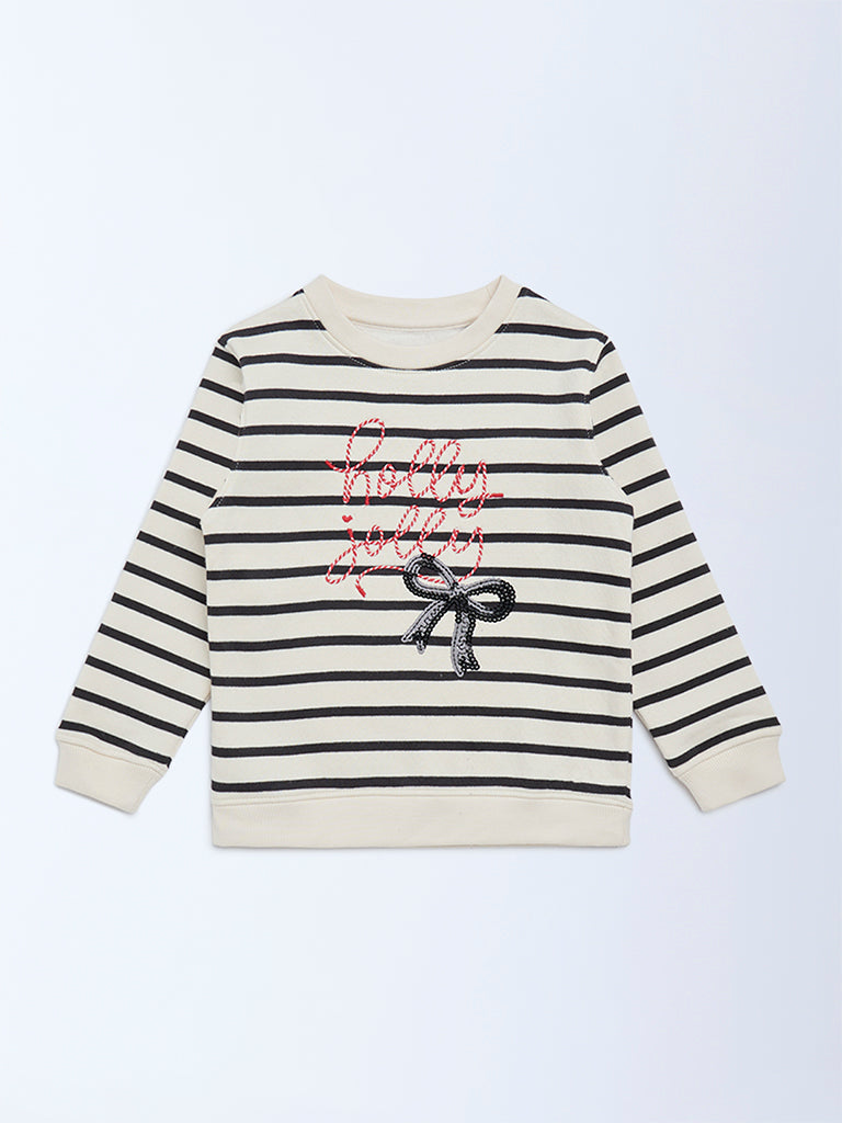 HOP Kids Off-White Striped Cotton-Blend Sweatshirt