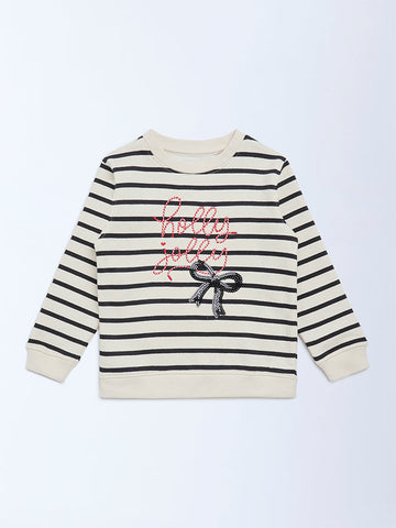 HOP Kids Off-White Striped Cotton-Blend Sweatshirt