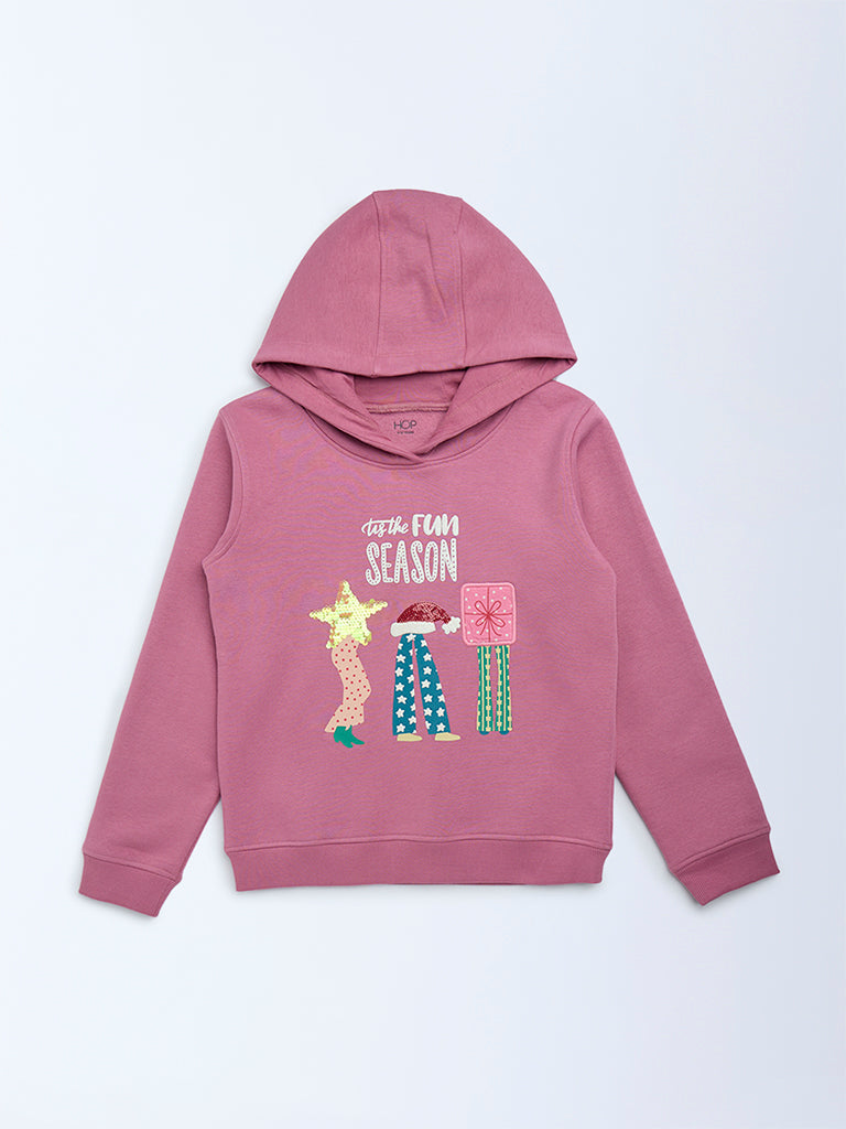 HOP Kids Dusty Rose Christmas-Themed Cotton-Blend Hoodie