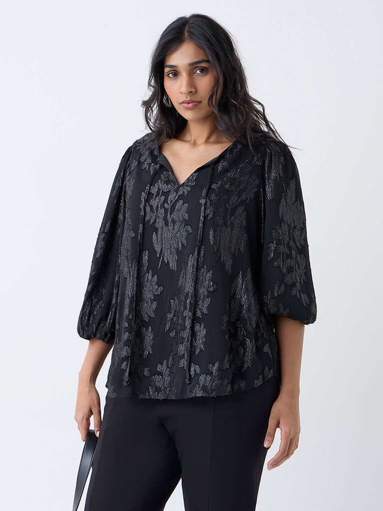 Gia Black Floral Design Top