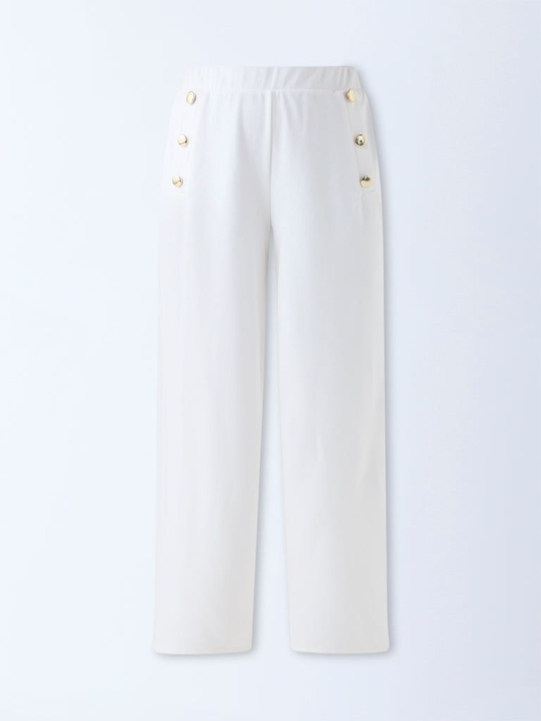 Gia Off-White Solid High-Rise Trousers
