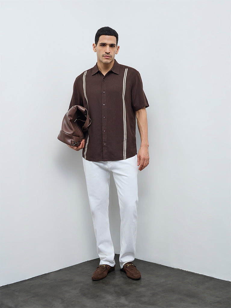 Ascot Dark Brown Striped Relaxed-Fit Shirt