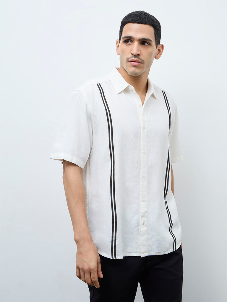 Ascot White Stripe Printed Relaxed-Fit Shirt