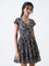 Bombay Paisley Black Foliage Design Cotton A-Line Dress