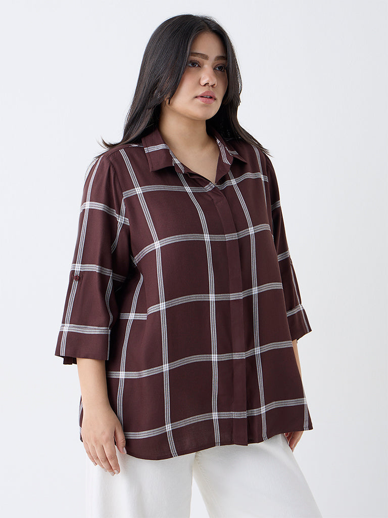 Gia Dark Brown Checkered Shirt