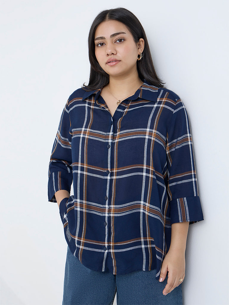 Gia Navy Checks Design Shirt