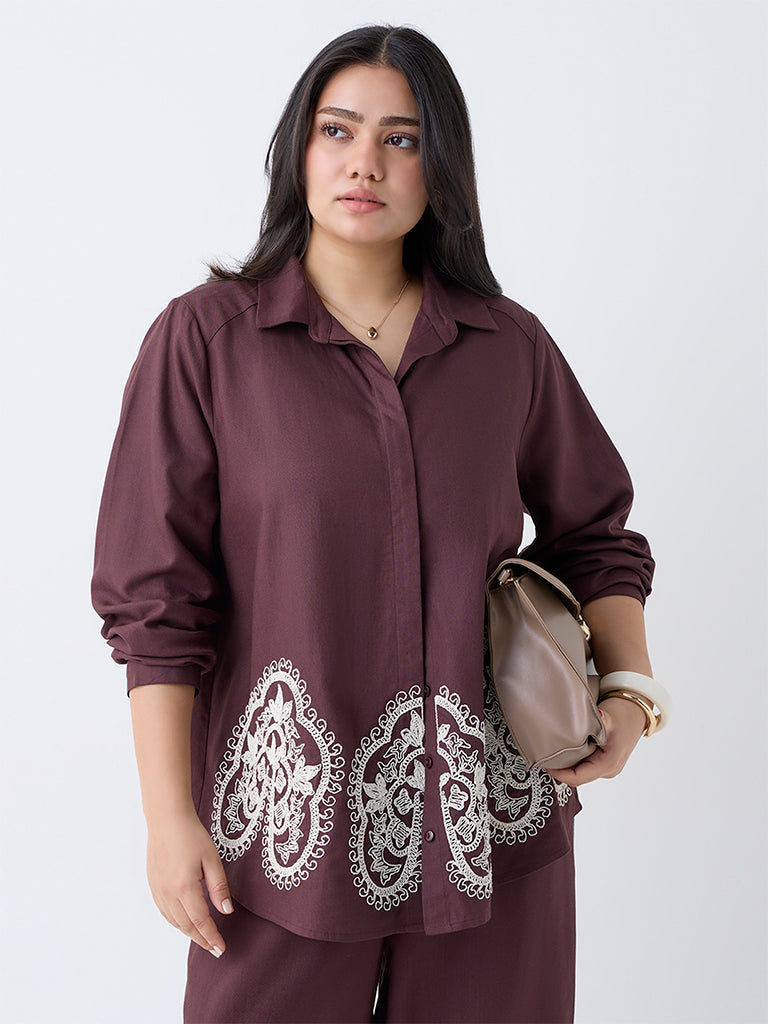 Gia Dark Brown Embroidered Shirt