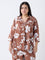 Gia Brown Foliage Design Blouse