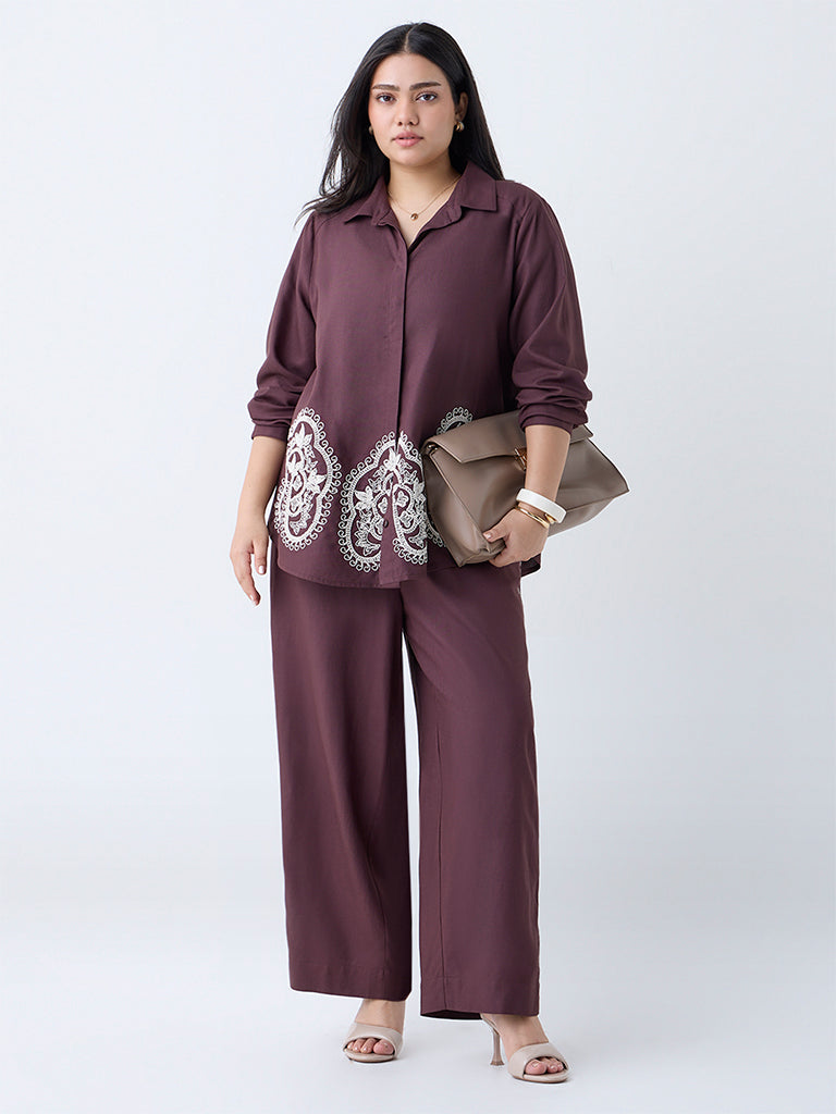 Gia Dark Brown Embroidered High-Rise Pants
