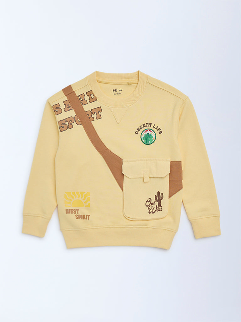HOP Kids Boys Yellow Pouch Detailed Cotton-Blend Sweatshirt