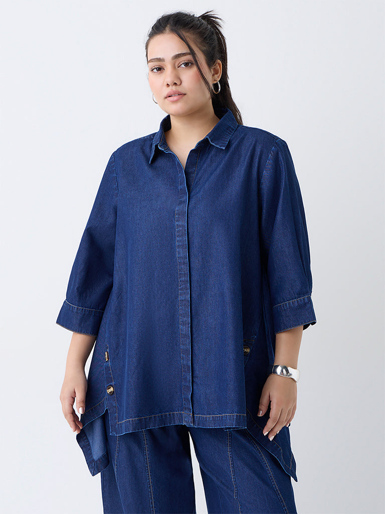 Gia Dark Blue Solid Denim Blouse