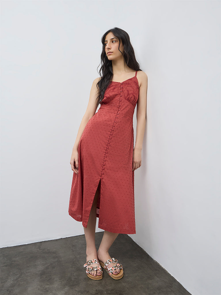 Bombay Paisley Rust Embroidered A-Line Cotton Dress