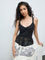 Bombay Paisley Black Crochet-Knit Cotton Peplum Top