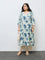 Diza Blue Floral Printed Cotton-Blend A-Line Kurta