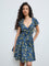 Bombay Paisley Dark Blue Floral Cotton A-Line Dress