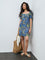 Bombay Paisley Blue Botanical Cotton A-Line Dress