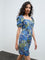 Bombay Paisley Blue Botanical Cotton A-Line Dress