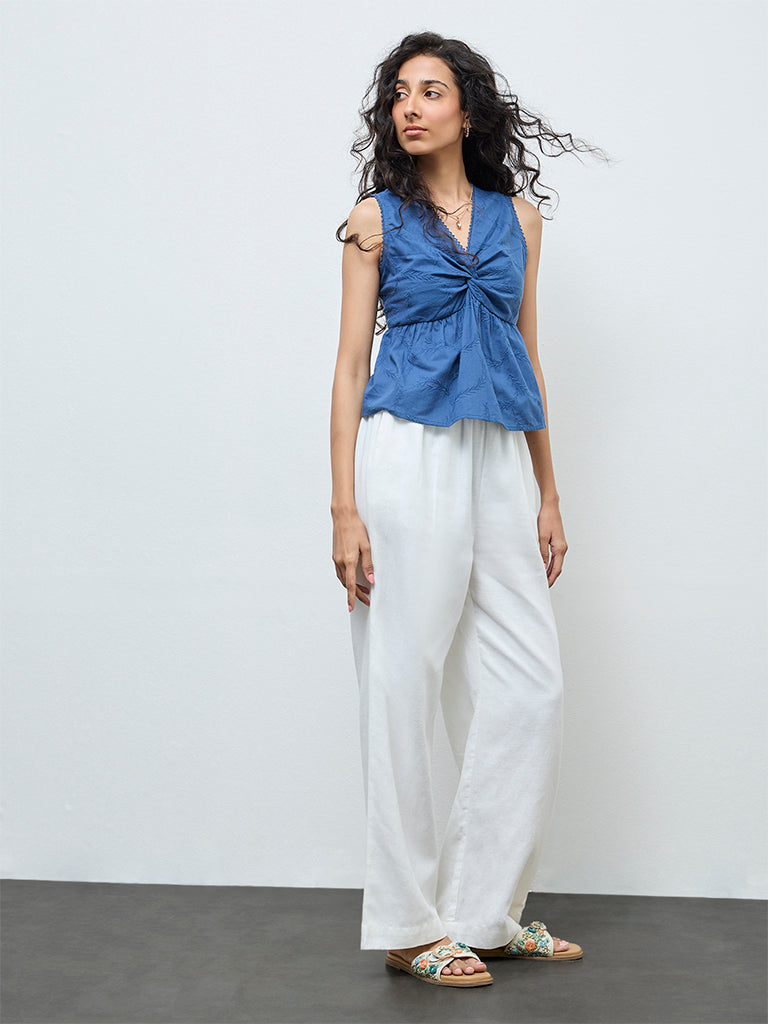 Bombay Paisley Blue Embroidered Cotton Top