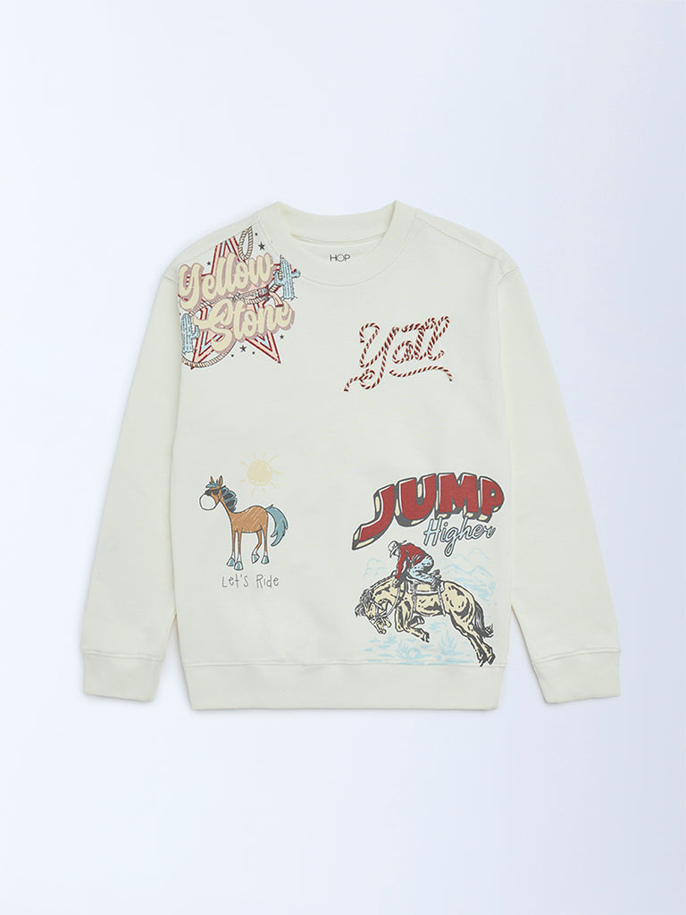 HOP Kids Boys Off-White Printed Cotton-Blend Sweatshirt