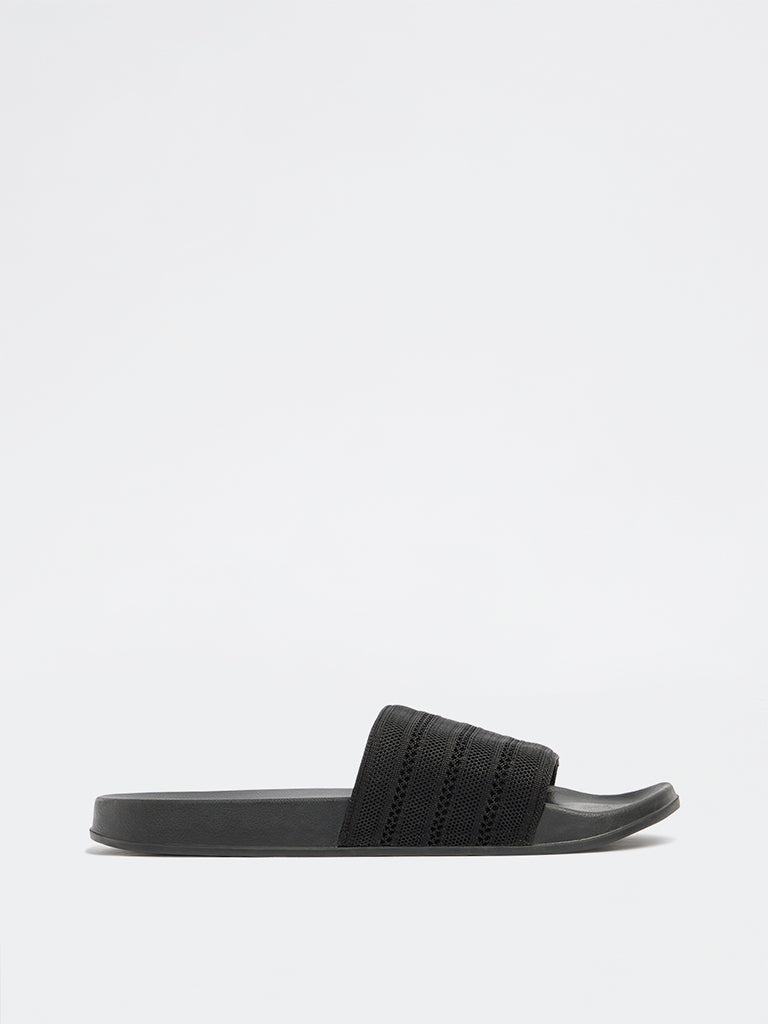 SOLEPLAY Black Knit-Textured Pool Slides