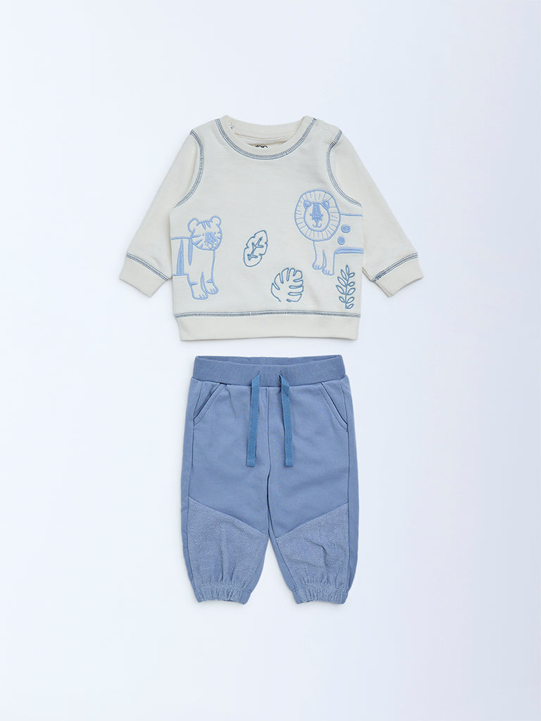 HOP Baby Boys Off-White Cotton-Blend Sweatshirt and Joggers Set