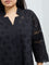 Diza Black Schiffli Embroidered A-Line Cotton Kurta