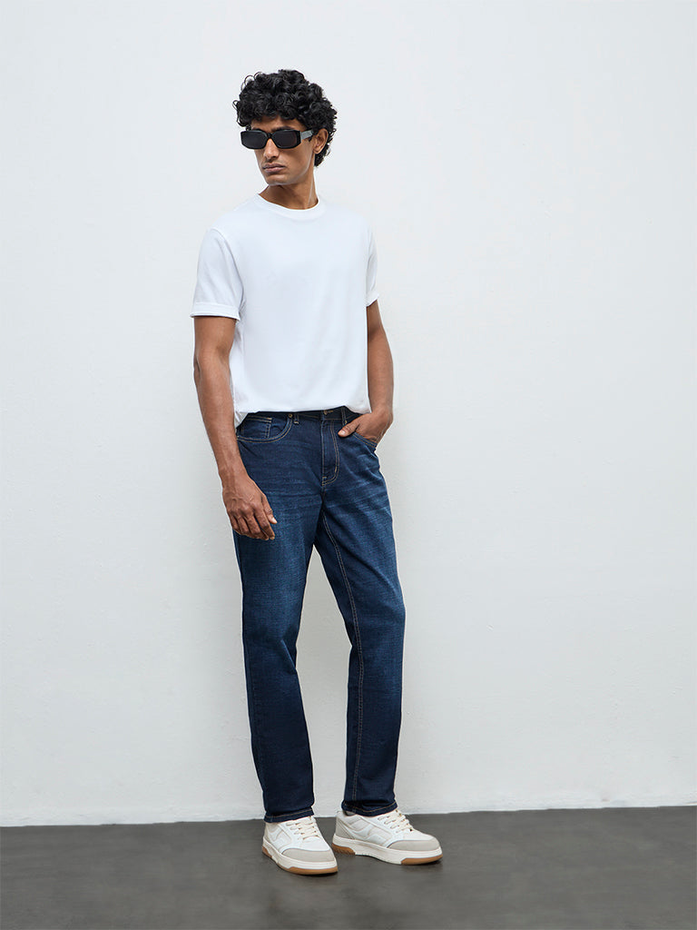 WES Casuals Dark Blue Relaxed-Fit Mid-Rise Jeans
