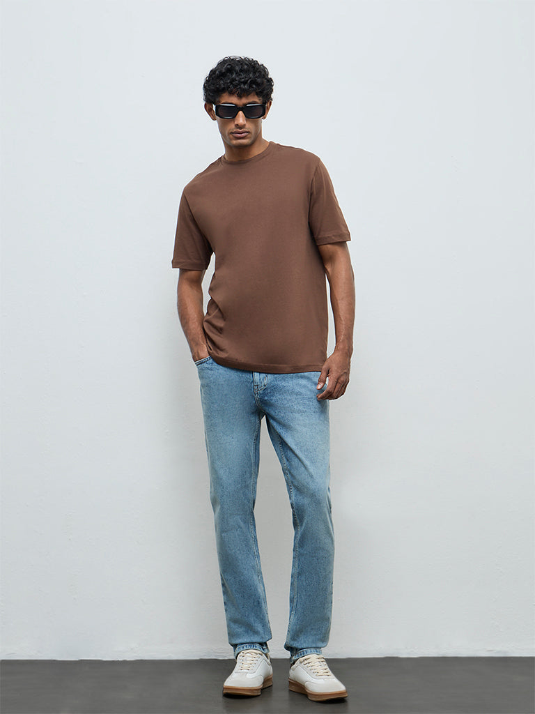 WES Casuals Blue Faded Relaxed-Fit Mid-Rise Jeans