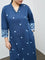 Diza Indigo Floral Embroidered Cotton A-Line Kurta