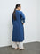 Diza Indigo Floral Embroidered Cotton A-Line Kurta
