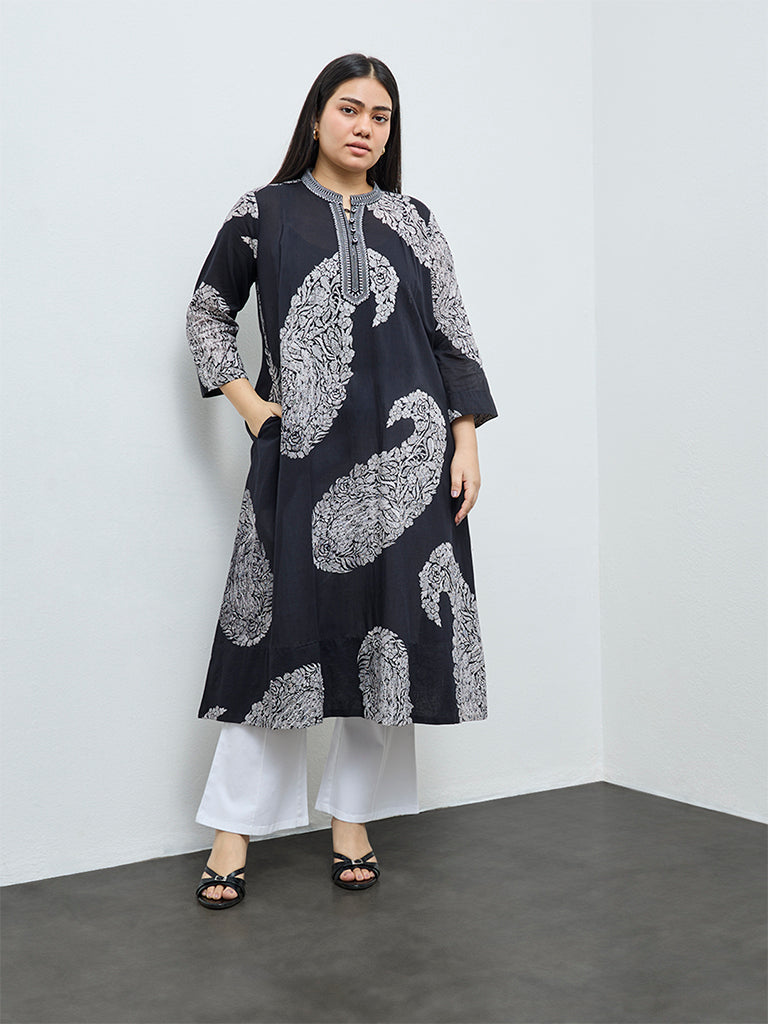 Diza Black Paisley Design A-Line Kurta