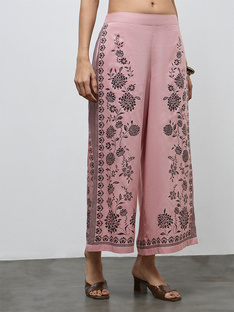 Utsa Dusty Pink Floral Printed Palazzos