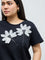 Gia Black Floral Embroidered Cotton T-Shirt