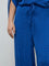 Gia Blue Self-Textured High-Rise Pants