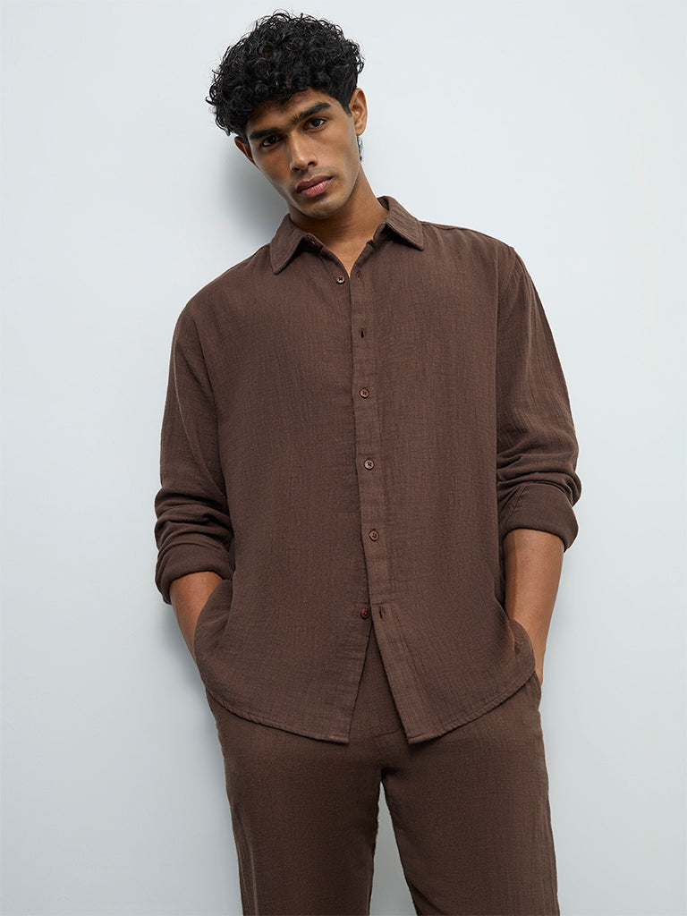 ETA Dark Brown Relaxed-Fit Cotton Shirt