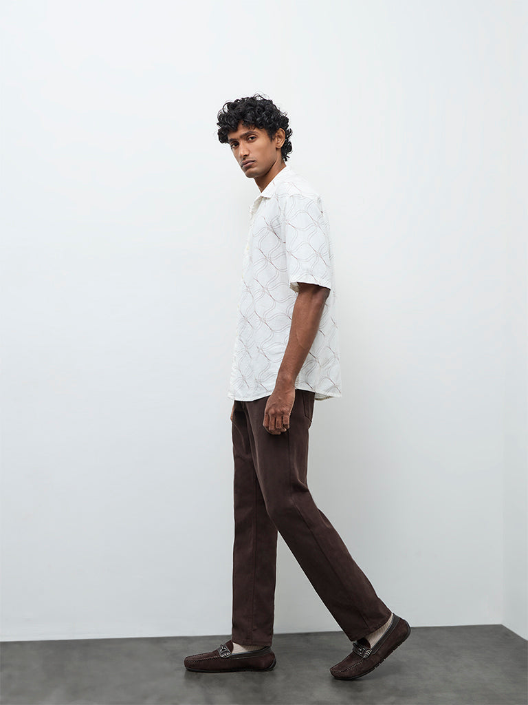 Ascot Off White Abstract Printed Relaxed-Fit Shirt