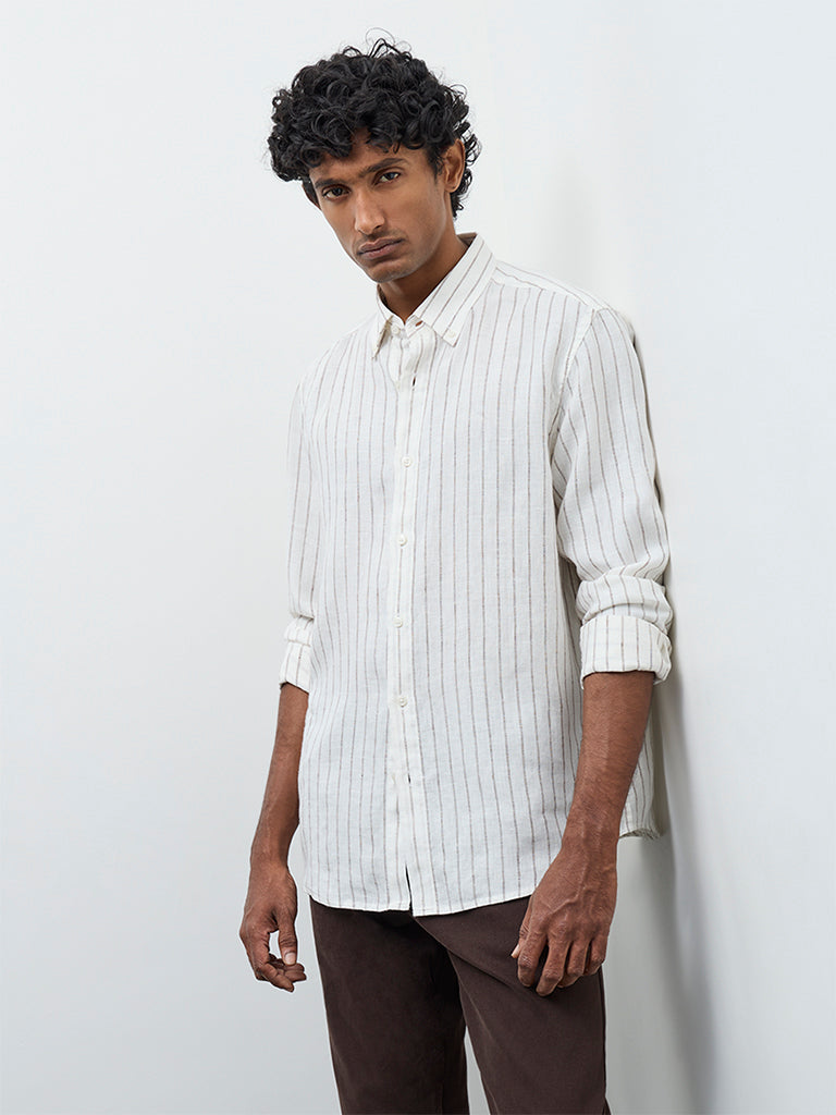 Ascot Off-White Striped Relaxed-Fit Linen Shirt