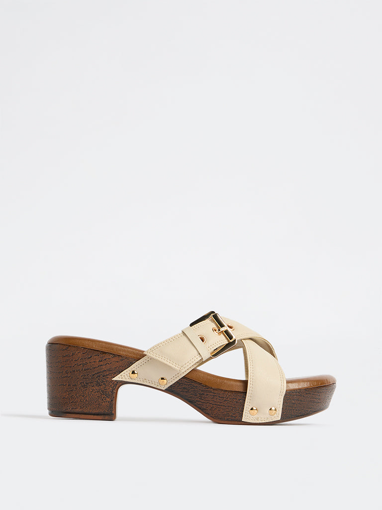 LUNA BLU Ivory Criss-Cross Strap Heel Sandals