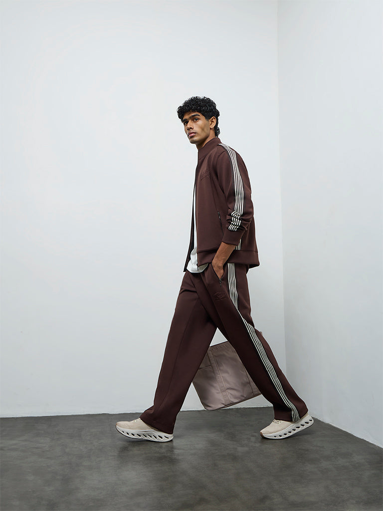 Nuoflexx Dark Brown Striped Relaxed-Fit Mid-Rise Track Pants