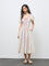 Bombay Paisley Off-White Striped Cotton-Blend A-Line Dress