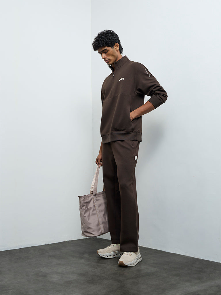 Nuoflexx Dark Brown Text Detailed Relaxed-Fit Sweatshirt